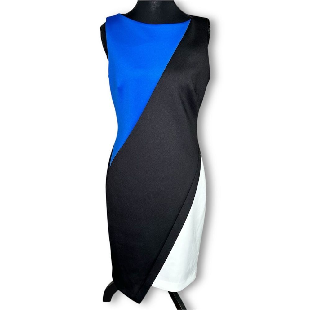 Tommy Hilfiger Asymmetrical Blue and Black Color Block Sheath Dress